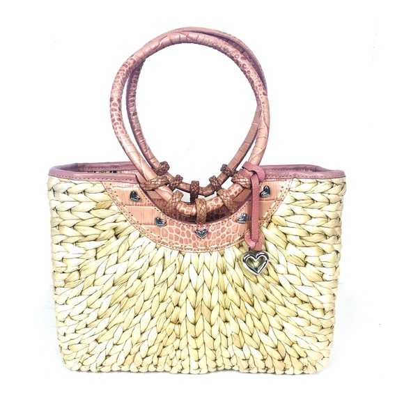 Brighton Handbags - BRIGHTON Leili Dusty Rose Crocodile Straw Tote Bag